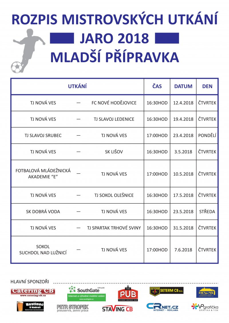 ROZPIS UTKÁNÍ JARO 2018 MLADŠÍ PŘÍPRAVKA